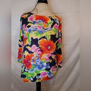 Lauren Ralph Lauren Floral Multicolored Long Sleeve Light Linen Size Large